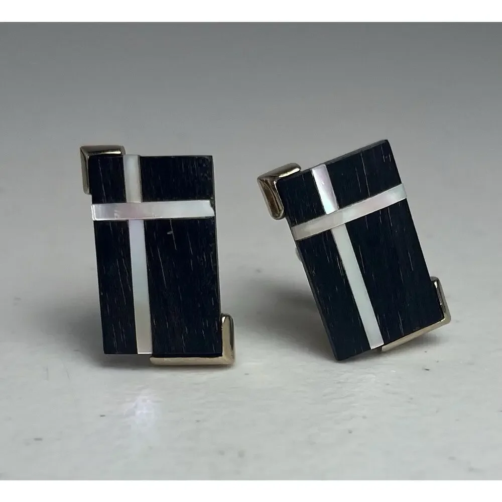 Vintage SWANK Christian Cross Mother of Pearl Inlaid Cuff Links Religious Church